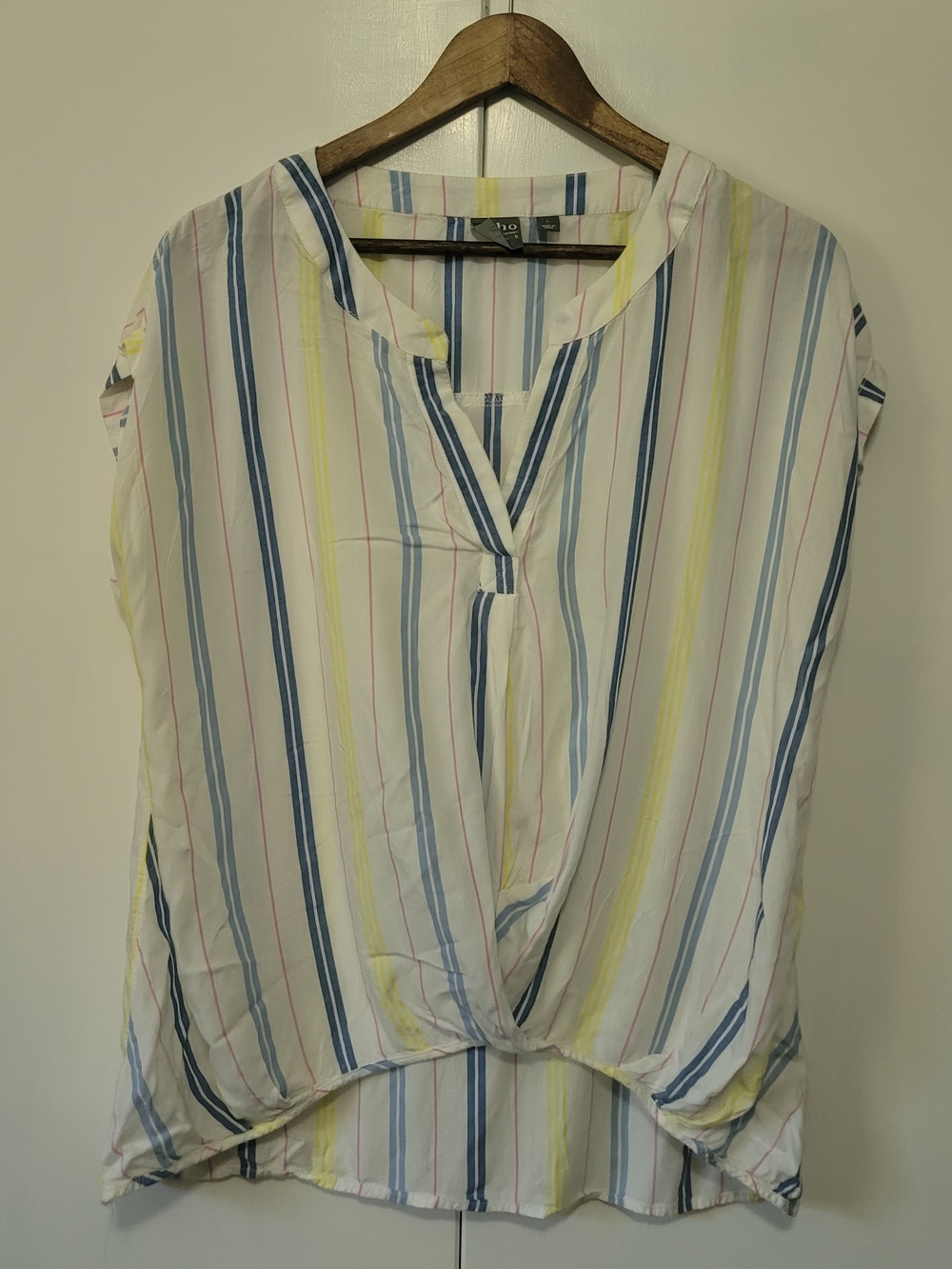 Soho Striped V-Neck Twist-Hem Top - White, Blue, Yellow